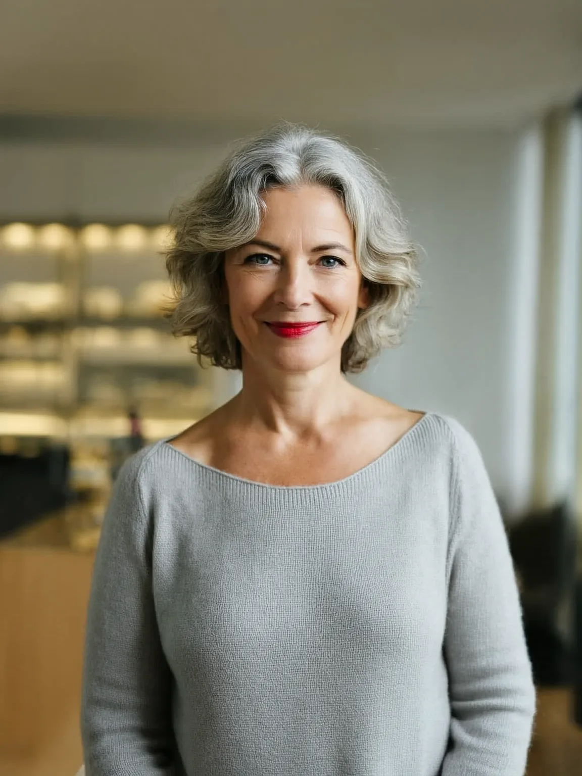 Voluminous Layered Bob in Silver-Gray with Wavy Texture